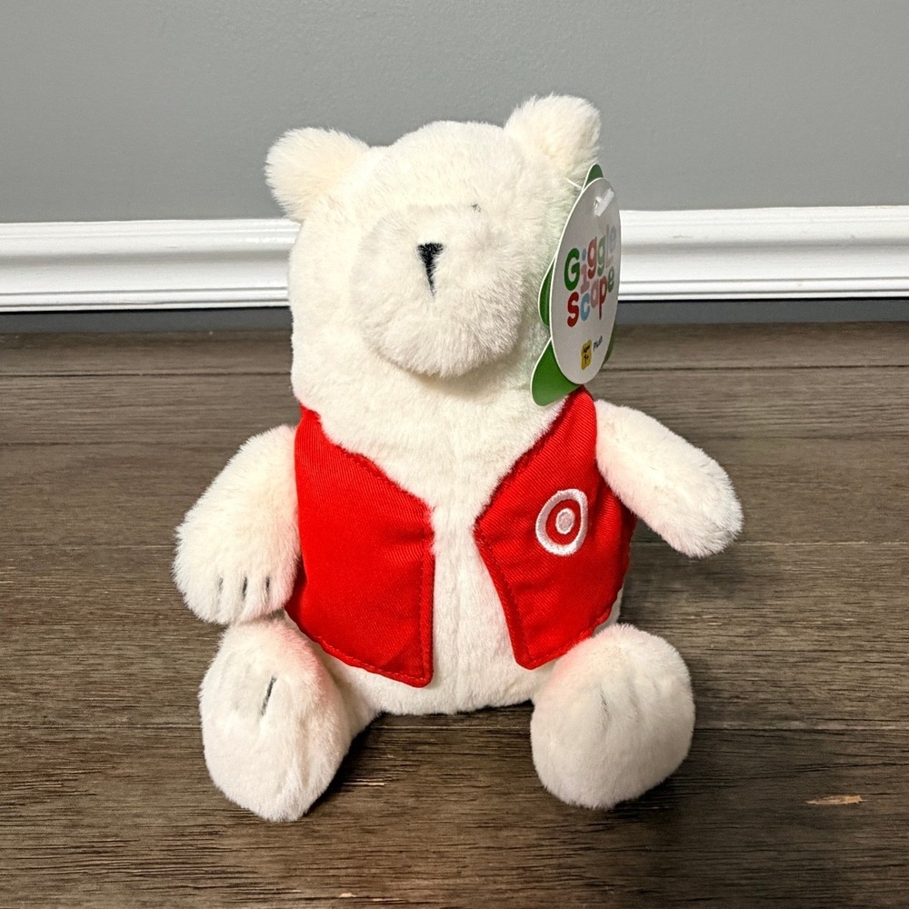 Target Gigglescape Polar Bear Plush Stuffed Animal Red Vest Employee NWT